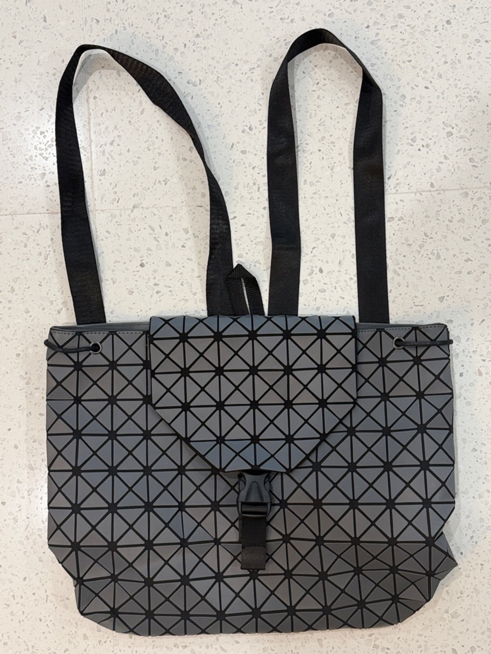 Geometric Matte Black Tote Bag with Adjustable Straps